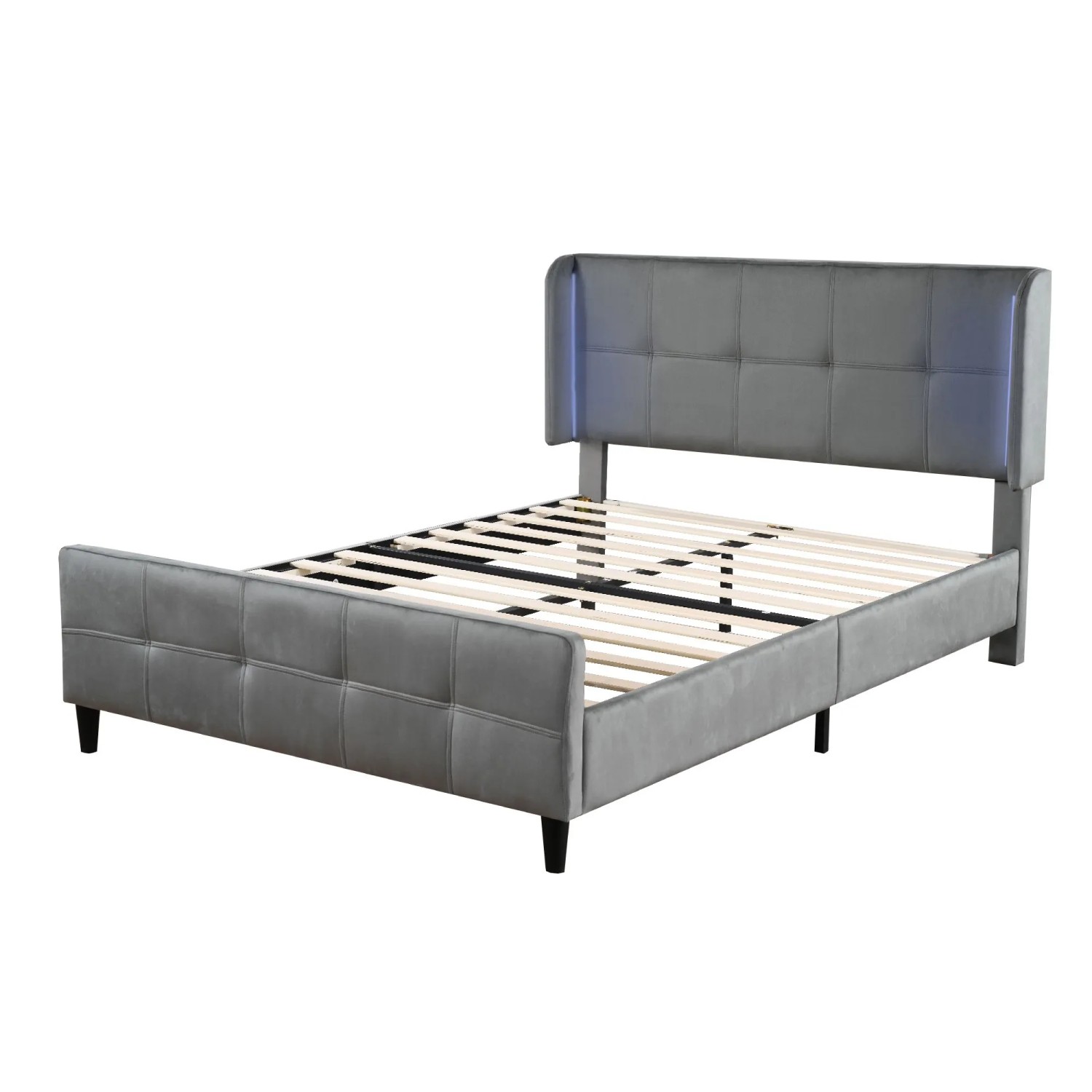 okwish Polsterbett 140x200cm mit LED Verstellbarem Kopfteil Schlafzimmer Grau ohne Matratze