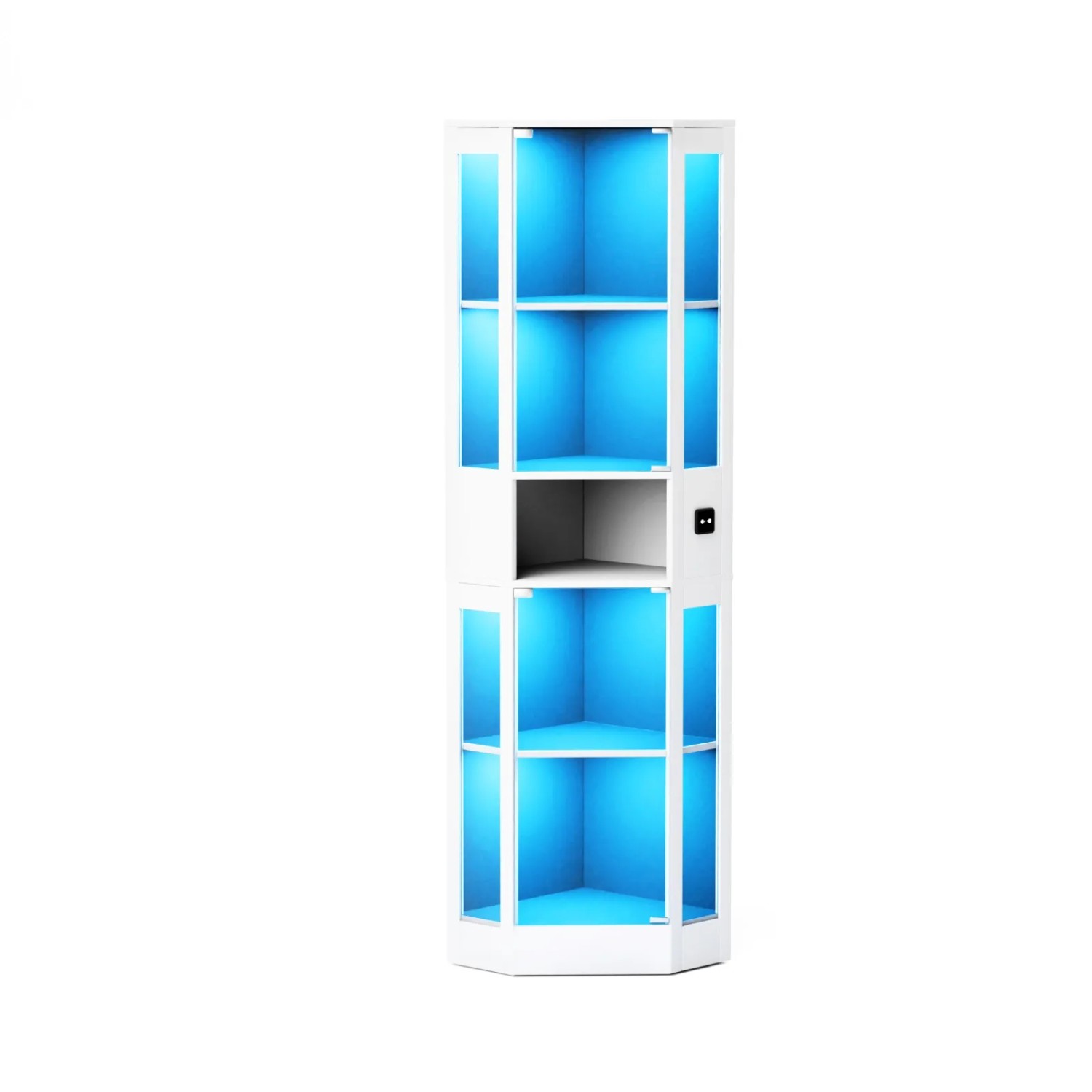PXloue Glasvitrine 57x40x165 cm mit Stauraum LED-Beleuchtung und Ladestation Weiß