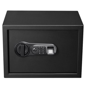 Schwarzer KARAT Tresor Catoca mit elektronischem Schloss, Fingerabdrucksensor und LED-Anzeige.
