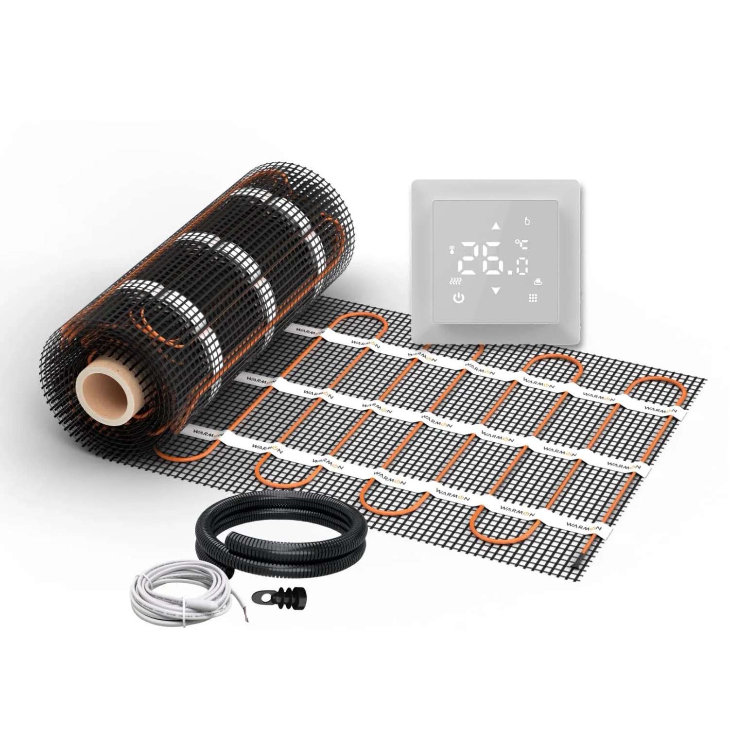 WARMON Fußbodenheizung Elektrisch LIGHT 100 W/m² mit Thermostat TS 100 Weiß 1,5 m²