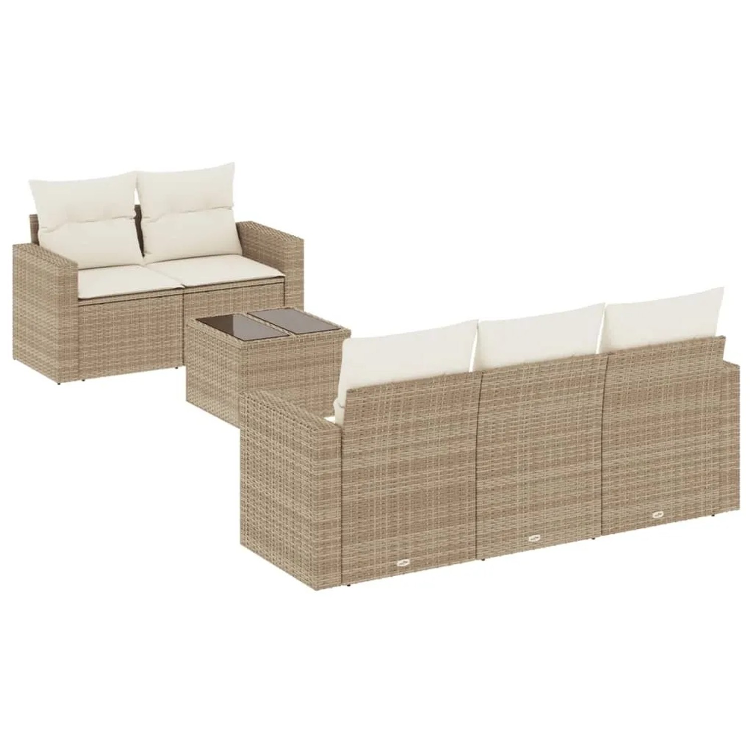 vidaXL 6-Tlg Garten-Sofagarnitur mit Kissen Beige Poly Rattan 3251035