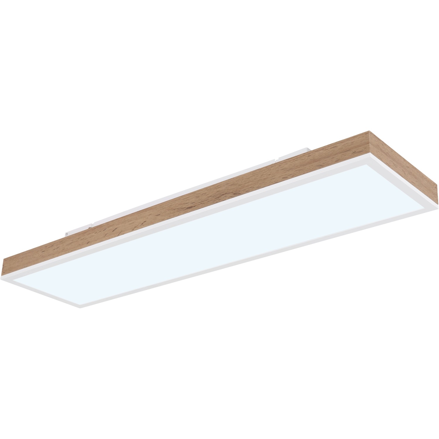 Moderne LED-Deckenleuchte Doro, 80 cm, Aluminium weiß matt mit Holzoptik Rahmen.