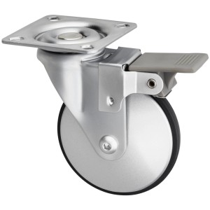 SOTECH Design Möbelrolle LINDAU, Ø75 mm, silbergrau, aus Stahl mit TPEE-Rollenbelag und Bremse. Belastbar bis 35 kg.