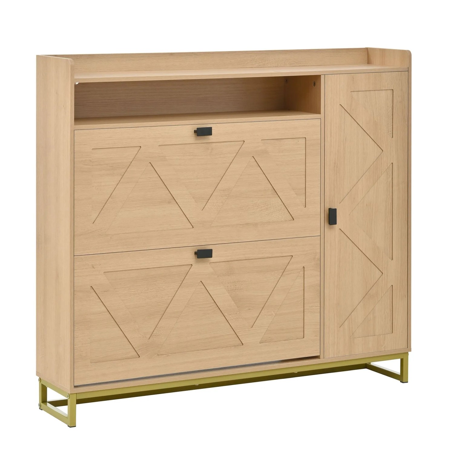 ModernLuxe Schuhschrank mit Metallgestell 3 Türen Ablage MDF Natur