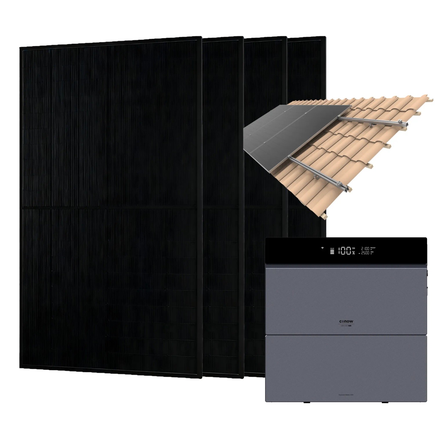 Conow CBE2000 Pro 1820W Balkonkraftwerk mit Halterung Dachziegel mit 1 CBE2000 Erweiterungsakku