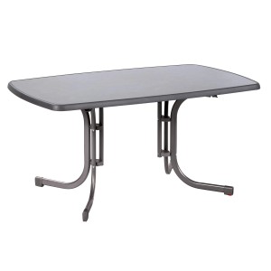 Rechteckiger Gartentisch Vigo, Sevelit Tischplatte in Grau, 150x90 cm, mit Stahlgestell und Klappfunktion.