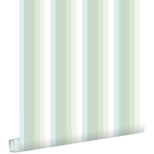ESTAhome Vliestapete Regenbogenstreifen Mintgrün. Dekorative Tapete mit vertikalen Streifen in Mintgrün, Hellblau, Weiß.