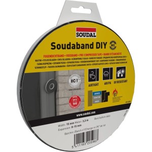 Soudaband DIY BG1 Fugendichtband, schwarz, auf Rolle. Imprägniertes, selbstklebendes Dichtungsband für Fugen, luftdicht, UV-beständig.