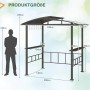 Abbildung des Costway Grillpavillons mit Maßen, ideal als Grillüberdachung mit Seitenregalen in Schwarz.