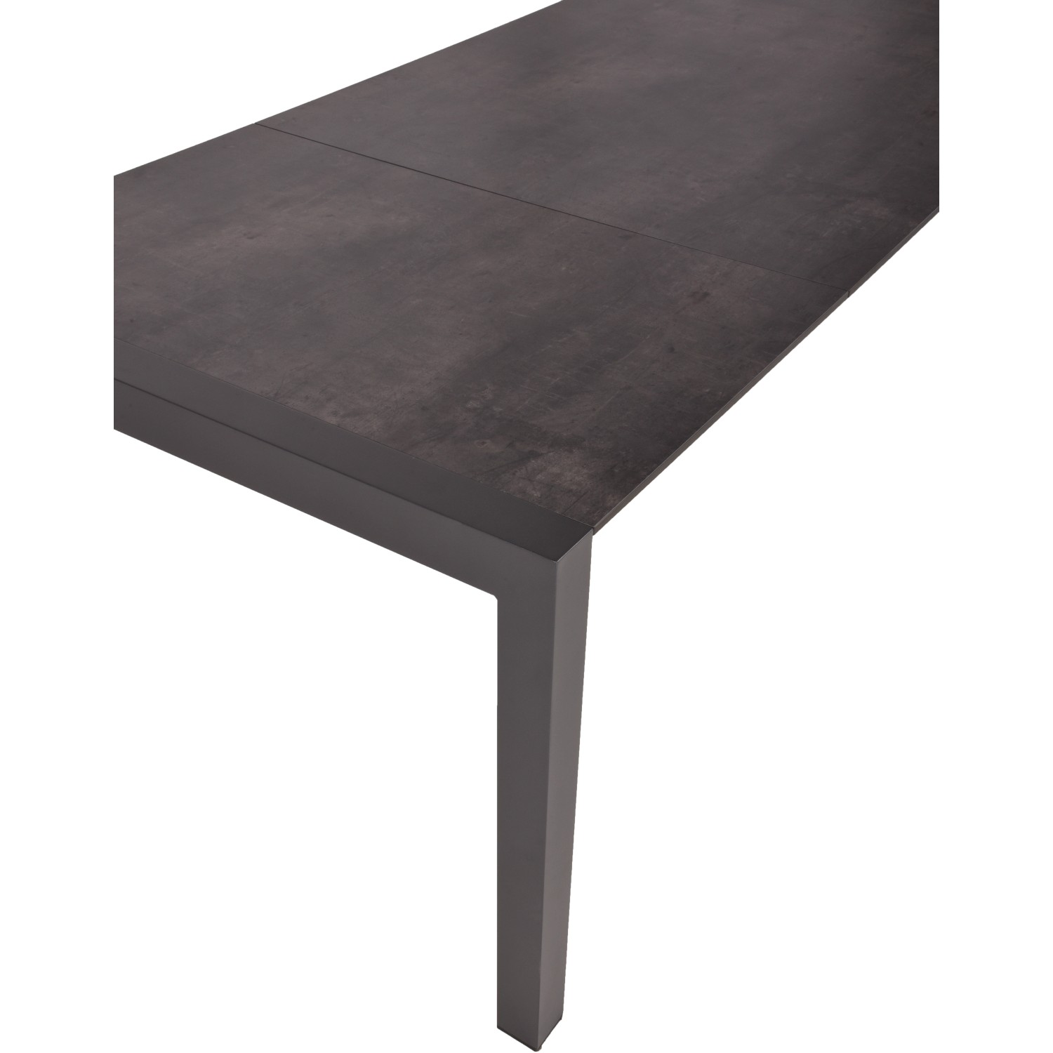 Detailansicht des anthrazitfarbenen Ausziehtischs aus dem 9-teiligen Gartenmöbel-Set Sophia von Garden Pleasure.