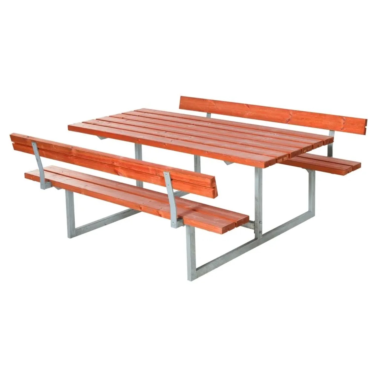 PLUS Gartenmöbel-Set Basic 177 cm mit 2 Rückenlehnen Tisch-Bank-Kombination Teakfarben Lasiert