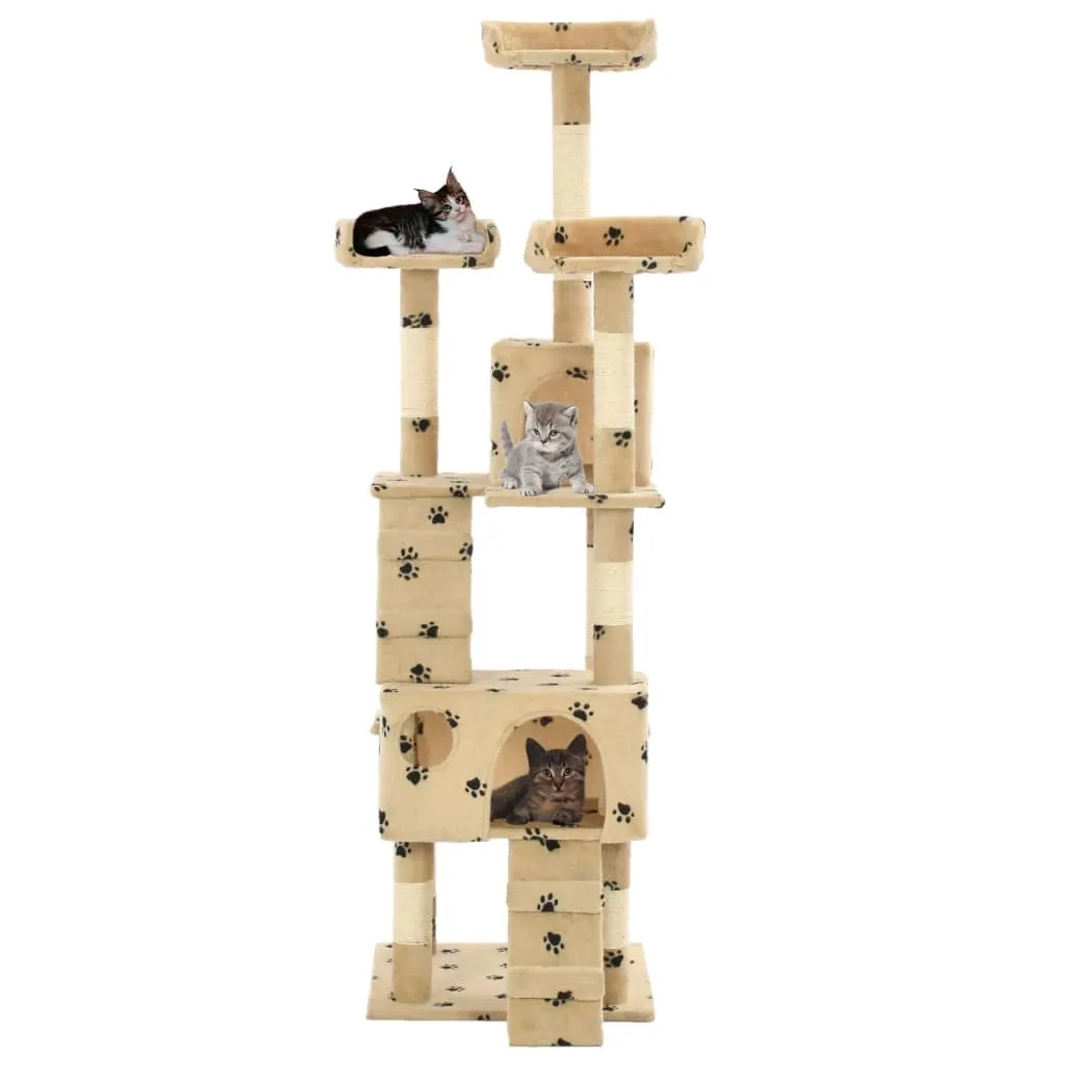 vidaXL Katzen-Kratzbaum mit Sisal-Säulen 170 cm Beige Pfoten-Aufdruck