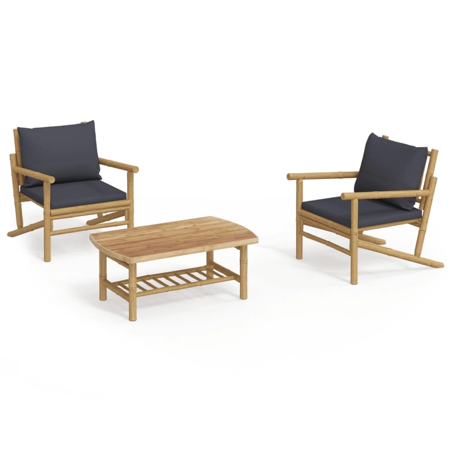 vidaXL 3-Tlg Garten-Lounge-Set mit Dunkelgrauen Kissen Bambus 3156478