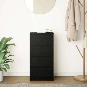 Schwarzes Sideboard in Eichen-Optik mit 4 Schubladen, vidaXL. Holzwerkstoff, 37,5x35x76 cm.