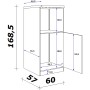 Technische Zeichnung: Flex-Well Exclusiv Demi-Geräteschrank Cara, 60cm, Schilfgrün matt-Artisan, Maße und Details.