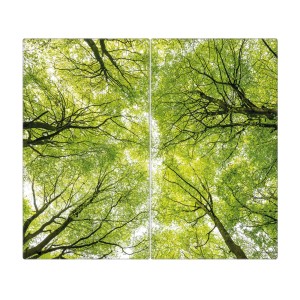 Banjado 2-teilige Herdabdeckplatte aus Glas mit Baumkronen-Motiv, je 30x52 cm.