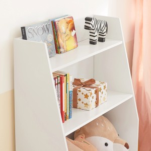 Weißes SoBuy Kinderregal KMB47-W mit 3 Fächern für Bücher und Spielzeug.