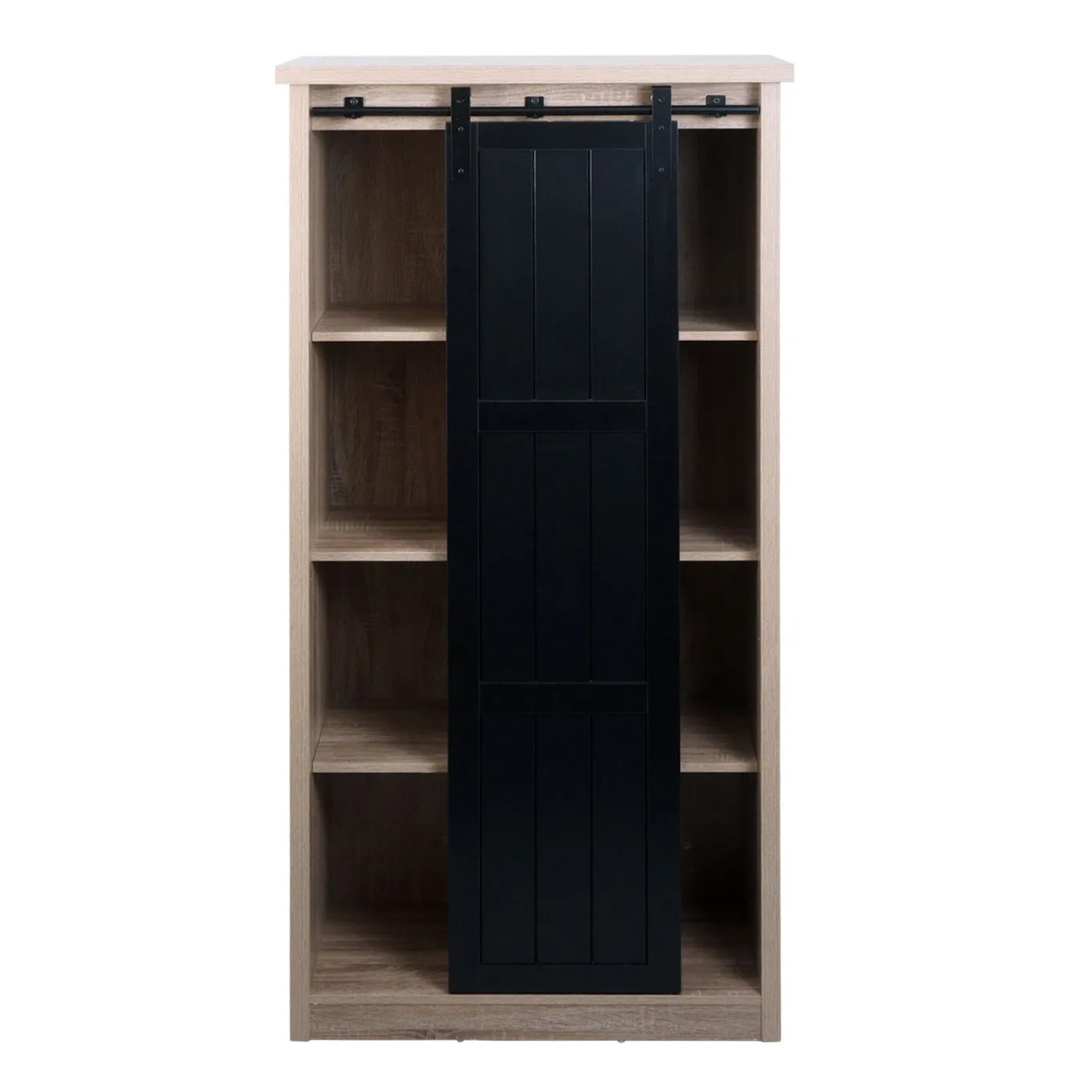 MCW Schrank K75 naturfarben mit Schiebetür und 8 Fächern. Schubladenkommode mit viel Stauraum.