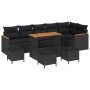 vidaXL Gartenmöbel-Set, 10-teilig, schwarz, Poly Rattan, mit Tisch und Kissen.