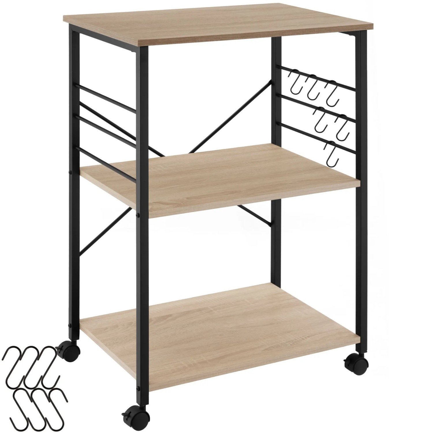 Tectake Servierwagen Rugby Industrial Style Holz und Stahl  65 50 x 45 50 x 88 50 cm Industrial Holz Hell  Eiche Sonoma