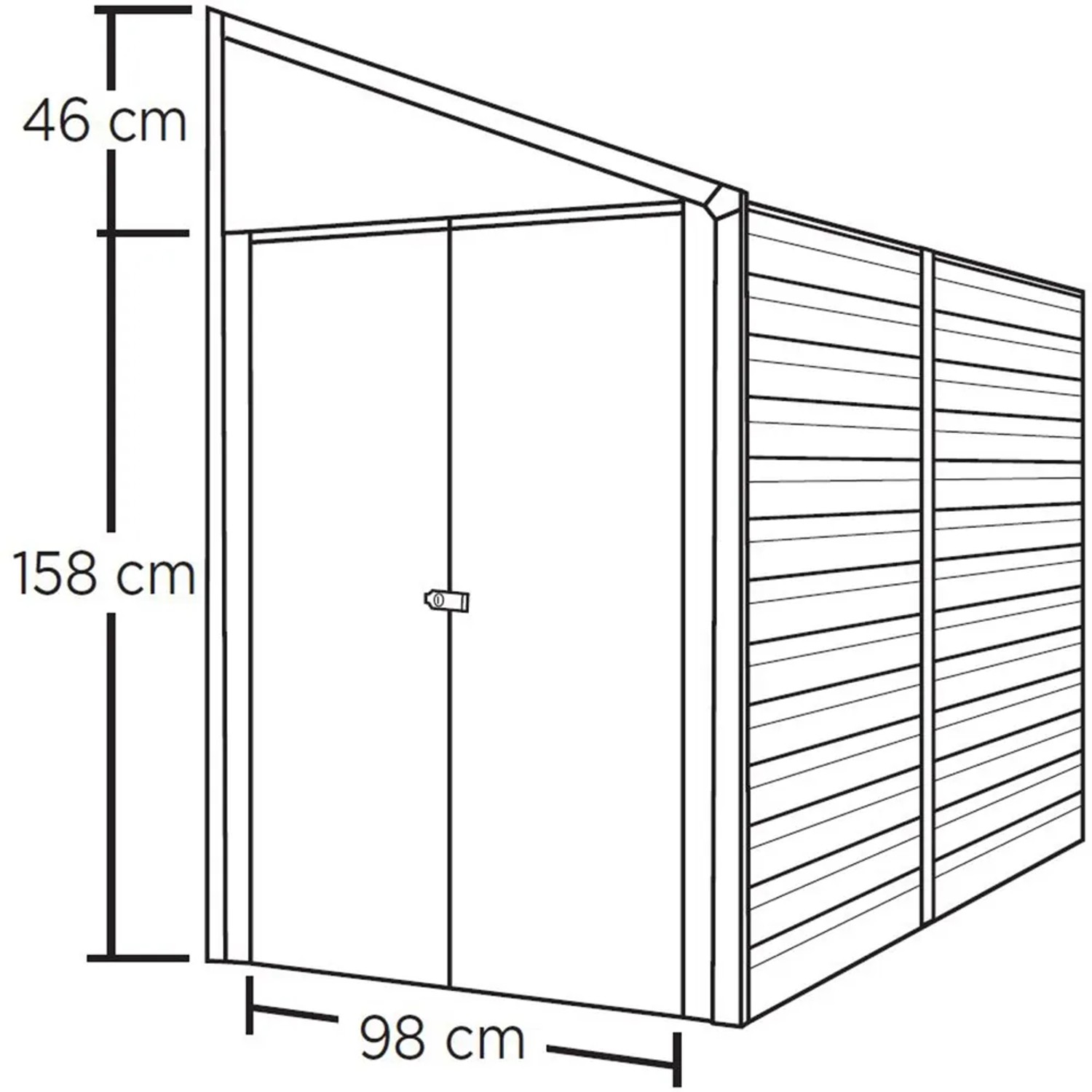 Skizze: Spacemaker Metall-Gerätehaus 4x10, graues Anlehn-Gerätehaus mit Maßen.