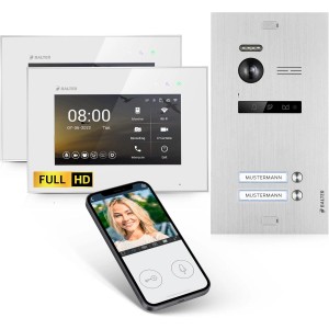 Balter EVO-HD Video-Türsprechanlage für Zweifamilienhaus mit Monitoren und App-Steuerung.