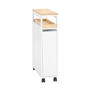 Schmaler, weißer Nischenwagen mit Holzablage und 3 Schubladen von SoBuy.