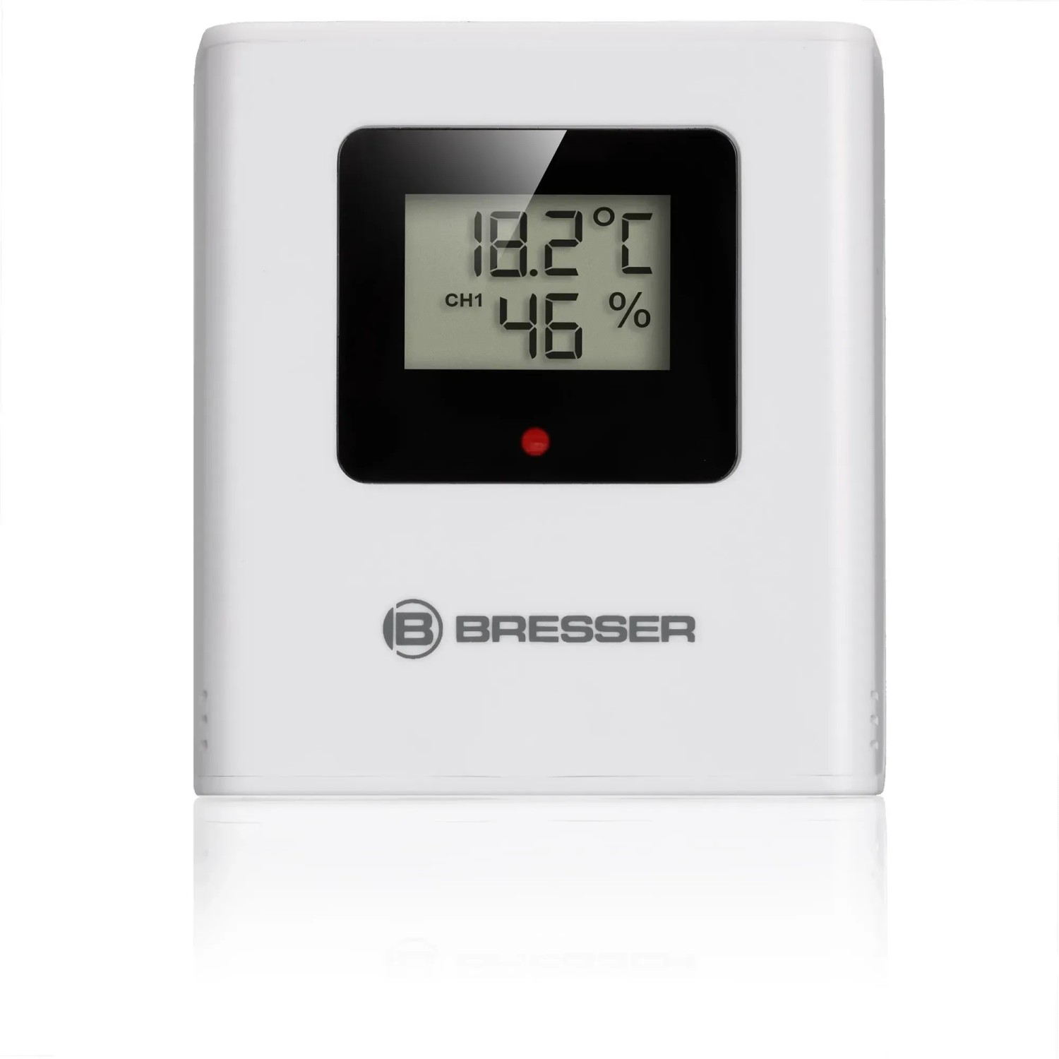 Bresser ClimateTemp NDV-NEO Funk-Wetterstation in Silber-Schwarz mit Temperatur- und Luftfeuchtigkeitsanzeige.