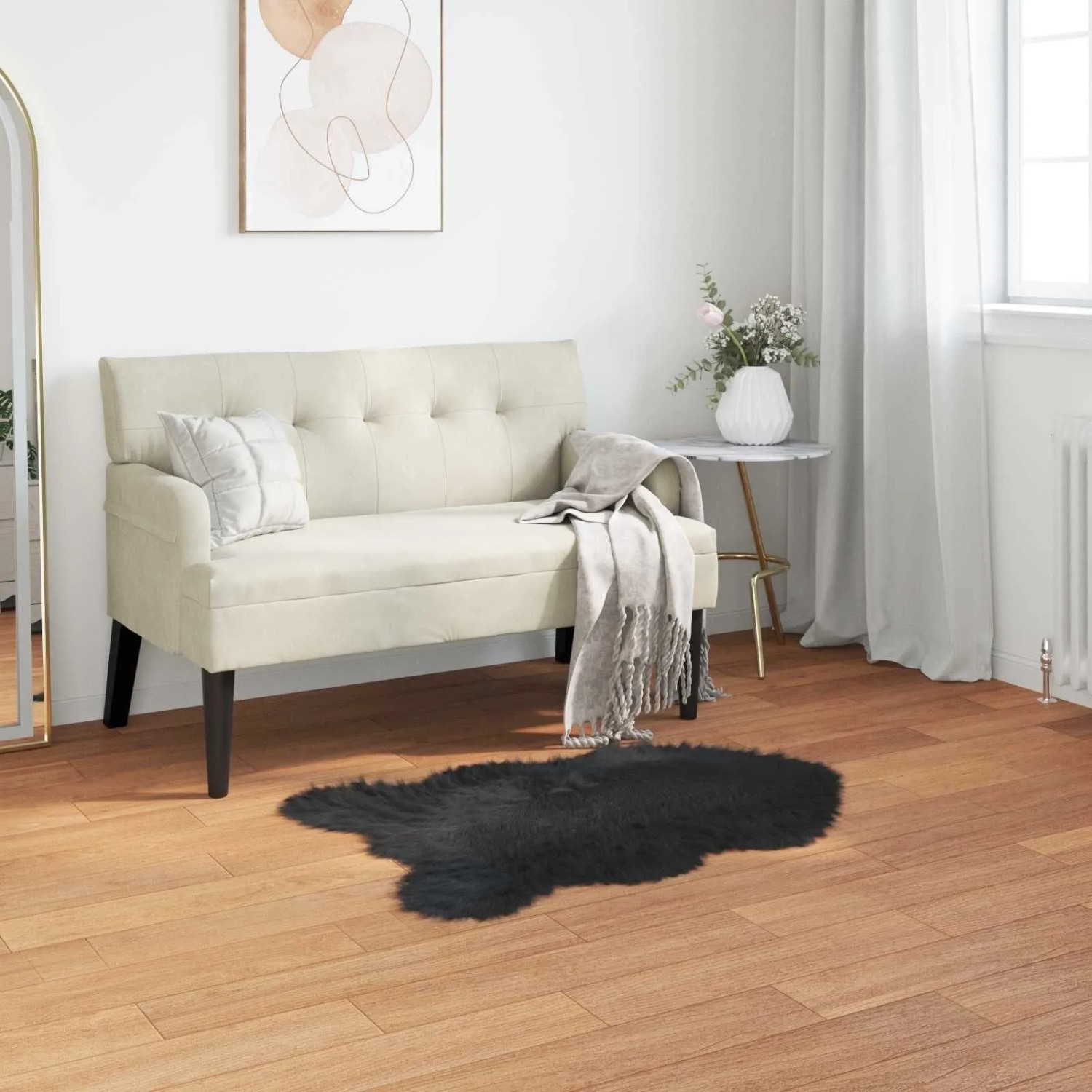 Schwarzer vidaXL Kunstschaffell Teppich Tafalla, 60x90cm, aus Polyester.