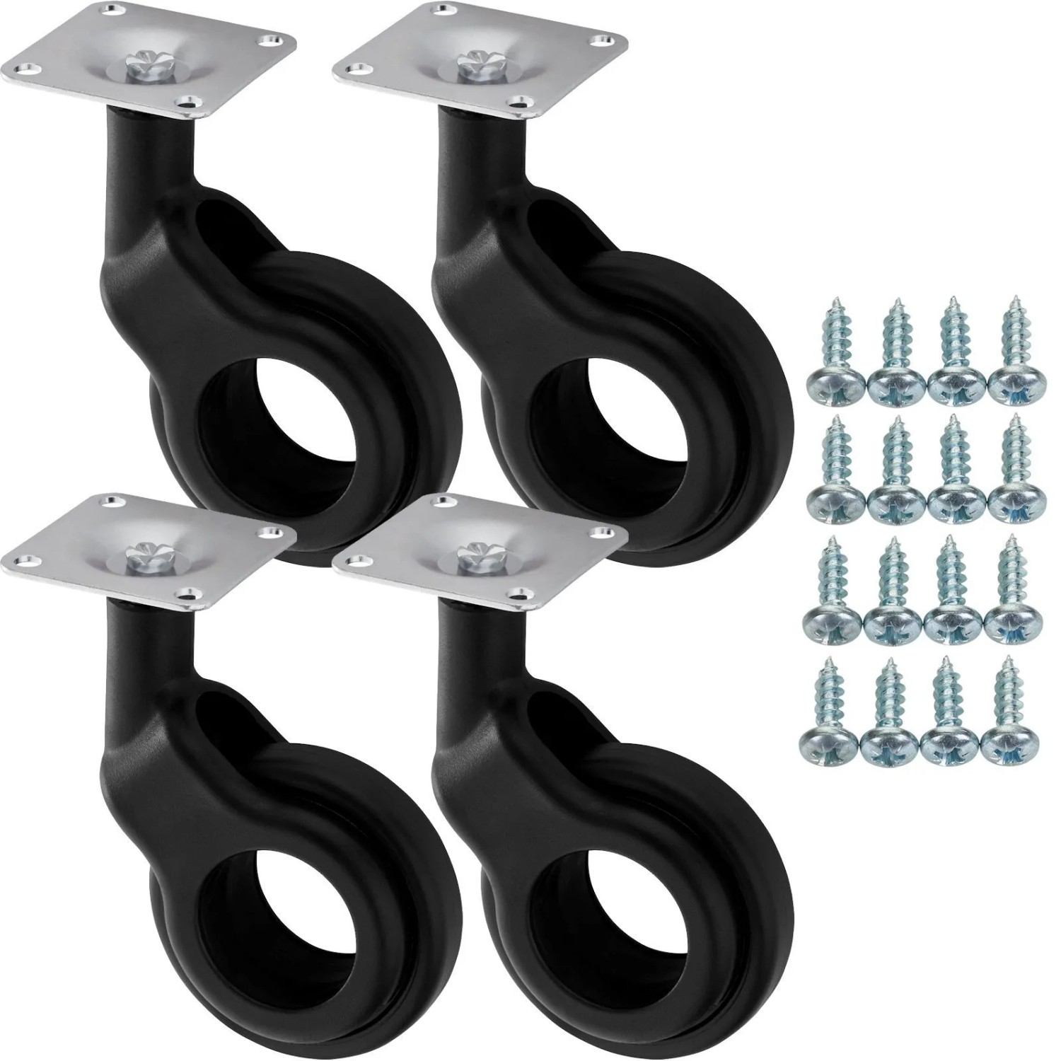 SOTECH 4 Stück Möbelrolle BONN Ø60 mm Schwarz Ohne Bremse inkl. Schraubenset