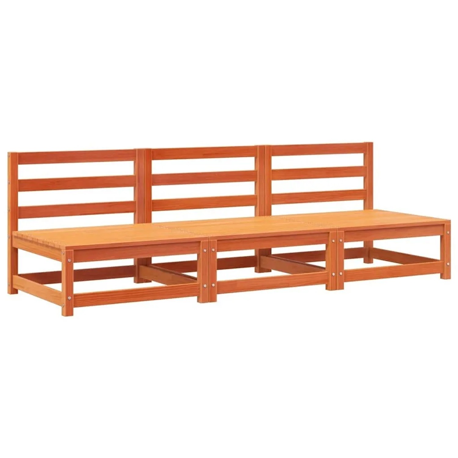 vidaXL Gartensofas ohne Armlehnen 3 Stk Wachsbraun Massivholz Kiefer 837932