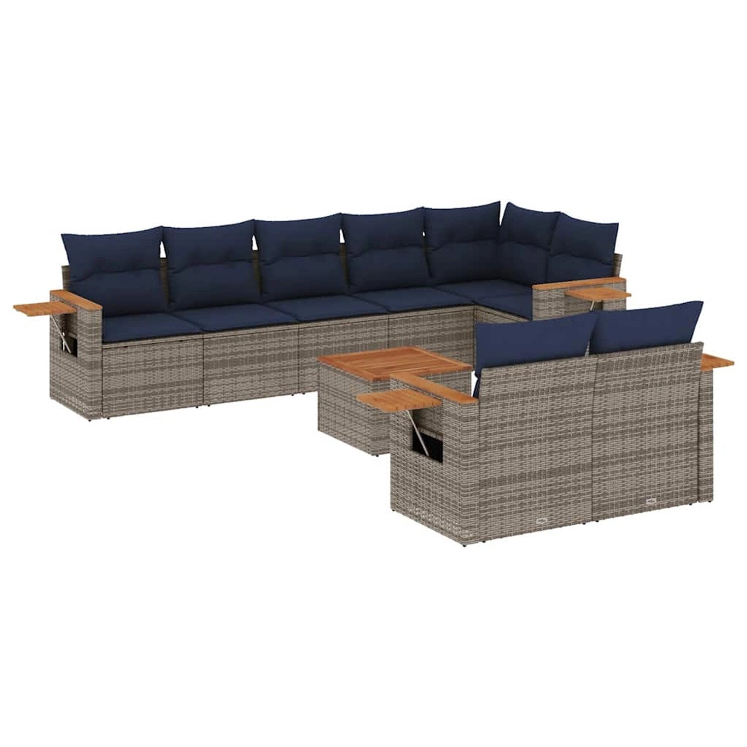 vidaXL 9-Tlg Garten-Sofagarnitur mit Kissen Grau Poly Rattan 3226999