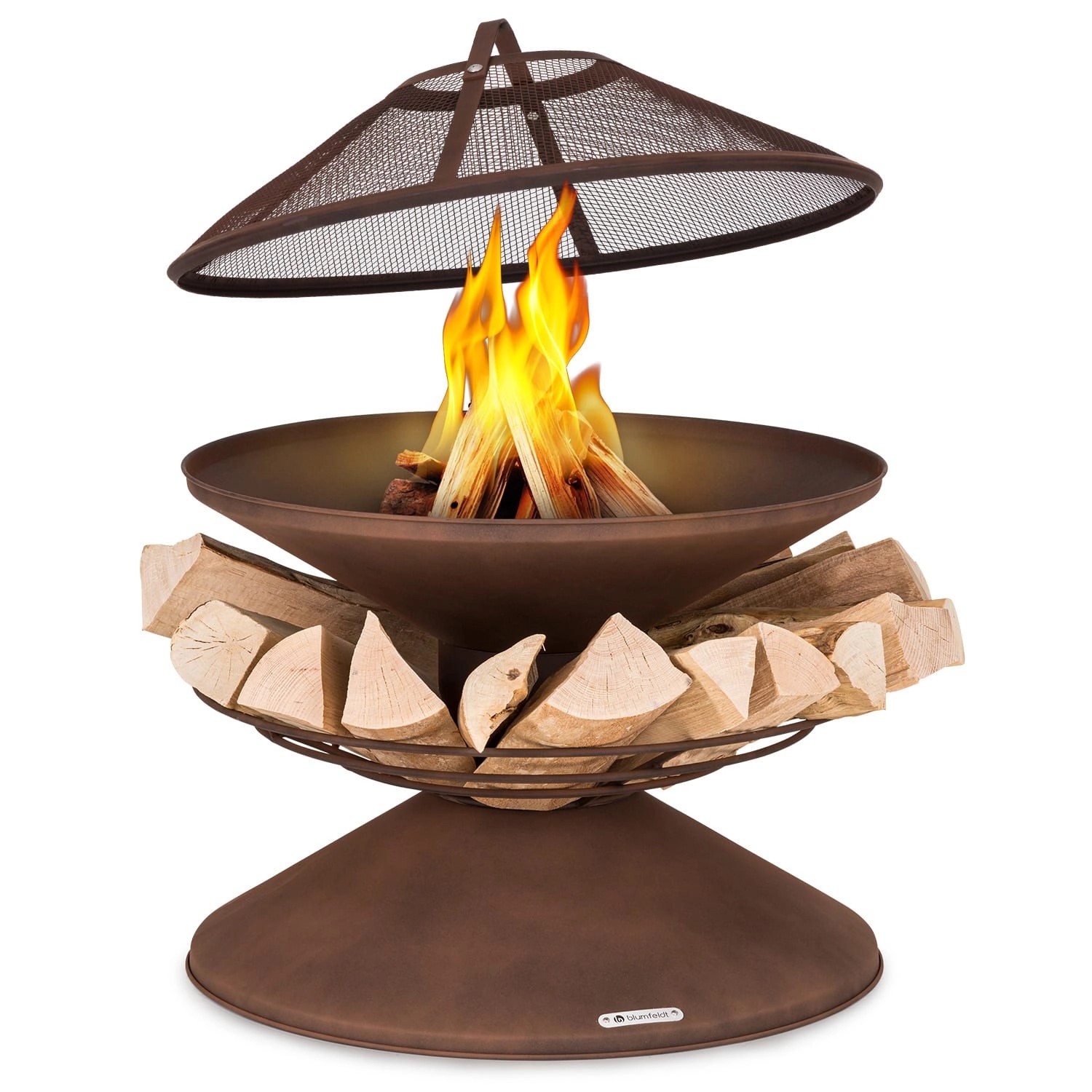 Blumfeldt Aguilera Feuerschale mit Grill Ø 65 cm Holzlager Stahl Rost günstig online kaufen