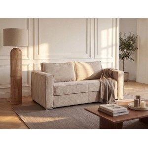 Beiges Cord-Schlafsofa Loreto 195 cm im modernen Wohnzimmer mit Decke und Lampe. Ideal für Sofas.