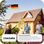 Tectake Aluminium Fahnenmast mit Deutschlandflagge im Garten, genutzt von mehreren Personen.