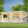 Palmako Marktstand Lenna Set, 588x300 cm, weiß lackiert. Weekendhaus mit Verkaufsklappen und Tür.