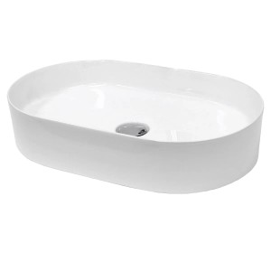 Ovales, weißes ECD Germany Handwaschbecken aus Keramik mit Ablaufgarnitur.