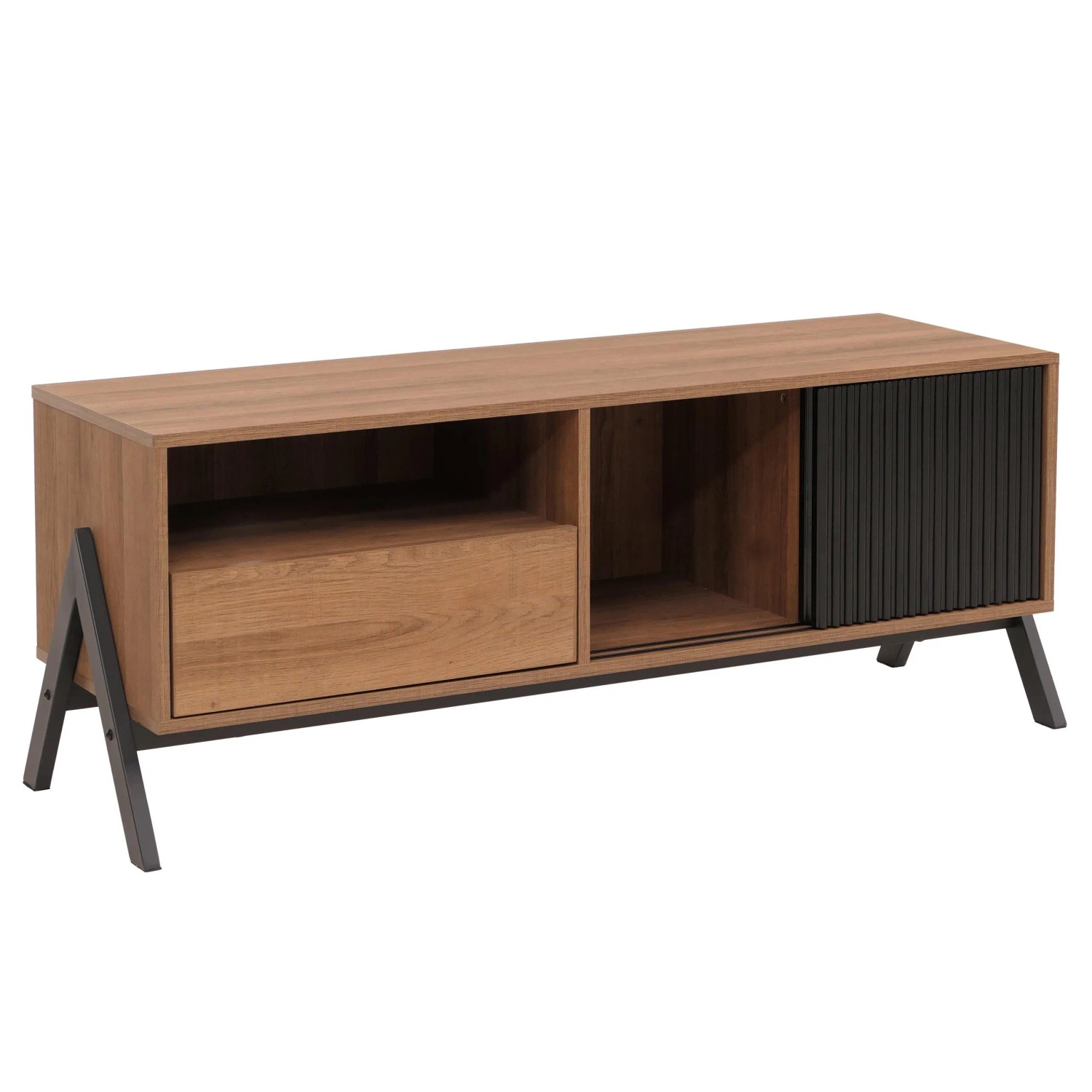 MCW TV-Rack O40 MDF Metall Melamin 49x120x40cm Natur
