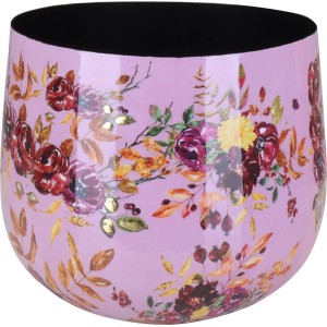 Übertopf Flora, pink-gold mit Blumenmuster, Ø 13cm, für elegante Pflanzenpräsentation.