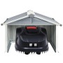 Graue vidaXL Rasenmäher Garage aus verzinktem Stahl mit Mähroboter. Schutz für Ihren Rasenmähroboter.