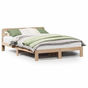 Massivholzbett aus unbehandeltem Kiefernholz 160x200 cm mit Kopfteil. Helles Bettgestell für Schlafzimmer.