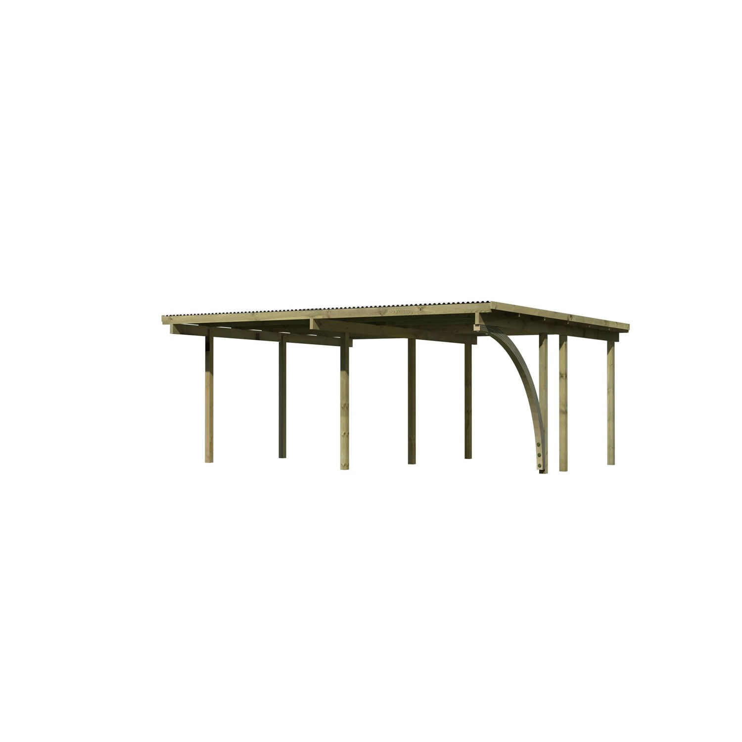Karibu Doppelcarport Eco aus Holz mit PVC Dachplatten und stabilen Pfosten.