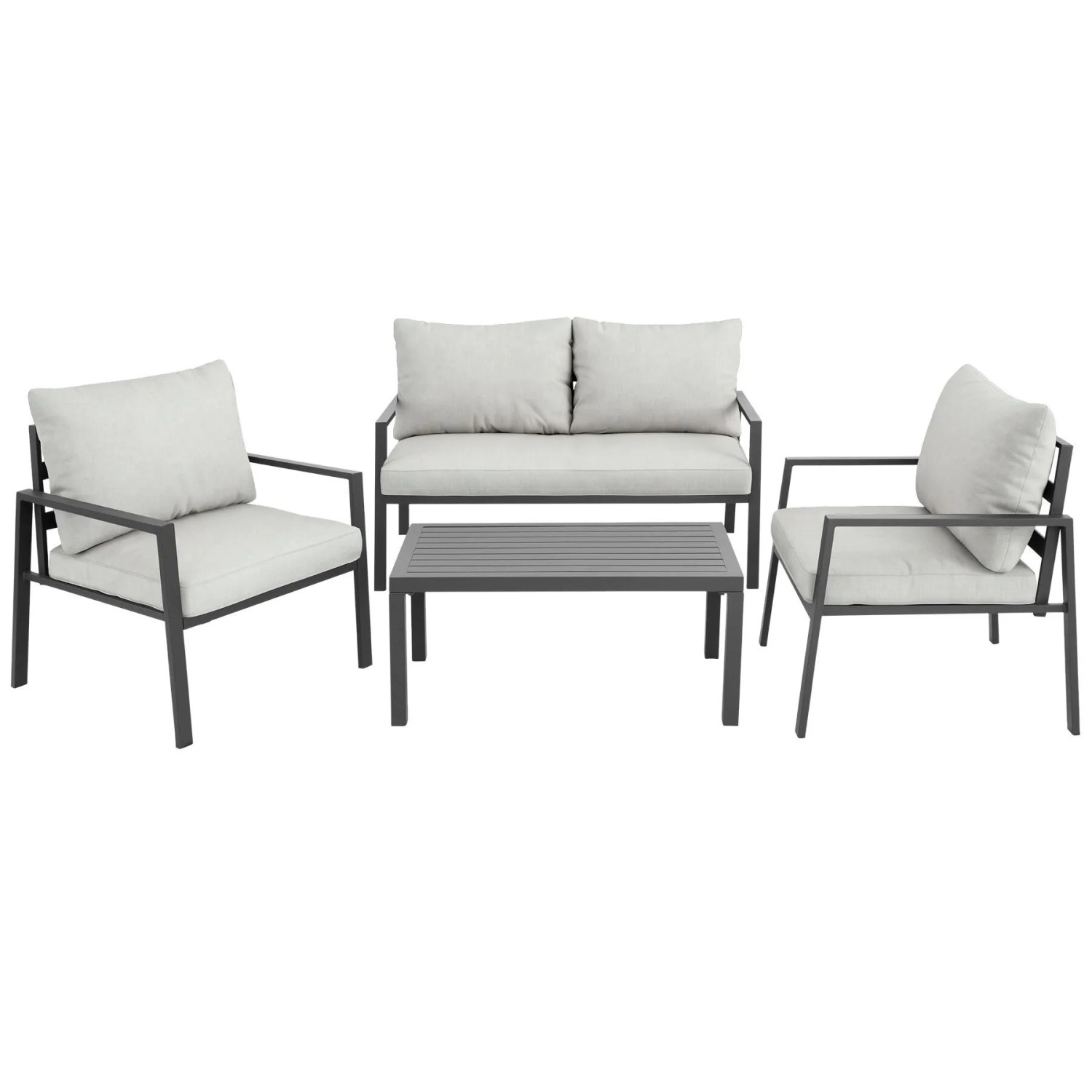 Tectake Aluminium Sitzgruppe Göteborg Wetterfest Dicke Der Sitzpolster 10 cm  129 x 71 x 74 cm Hellgrau