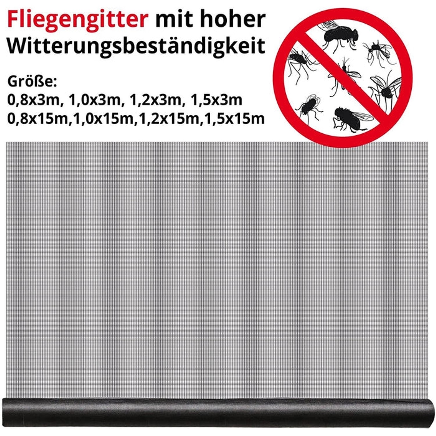 Zuschneidbares KARAT Fliegengitter 1,5 x 15 m für Fenster und Türen, reißfest und zuverlässig.
