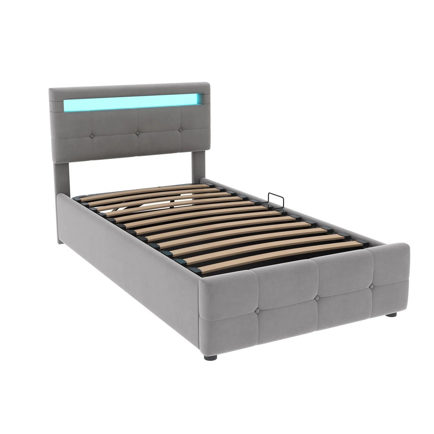 okwish Kinderbett 90x200cm mit LED Beleuchtung Kinderzimmer Grau ohne Matratze