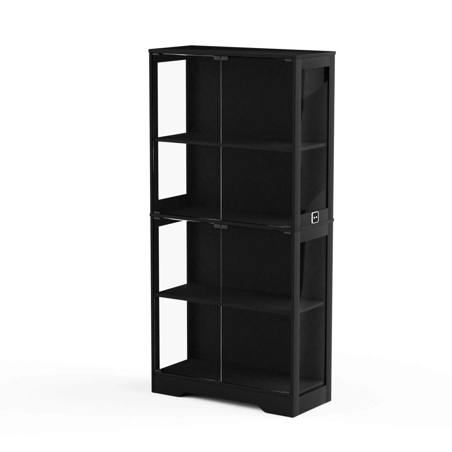 okwish Vitrine mit Glastüren LED Beleuchtung Stauraum Wohnzimmer 80x35x165cm Schwarz