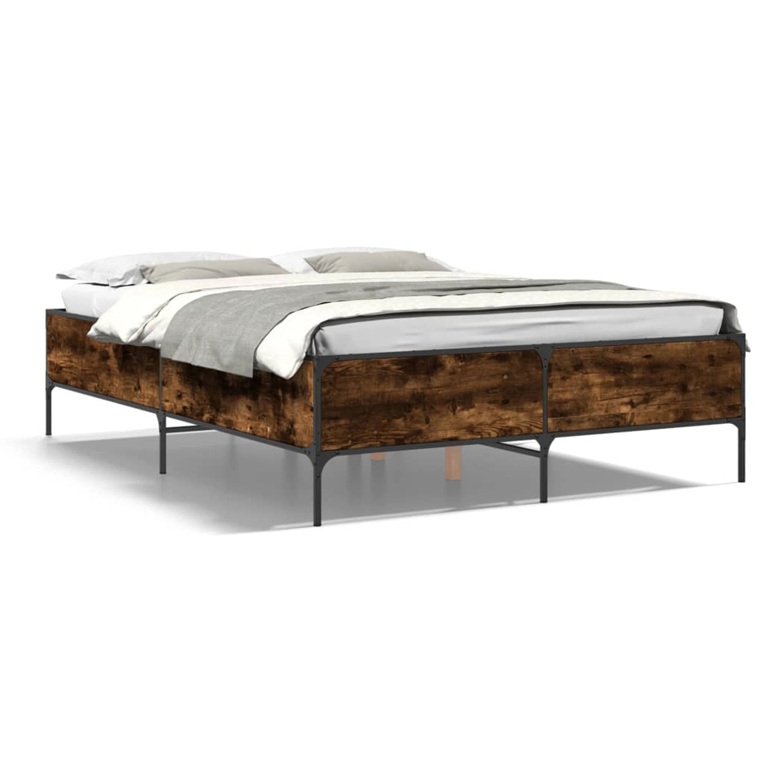 vidaXL Bettgestell Räuchereiche 140x190 cm Holzwerkstoff und Metall 3279809 günstig online kaufen