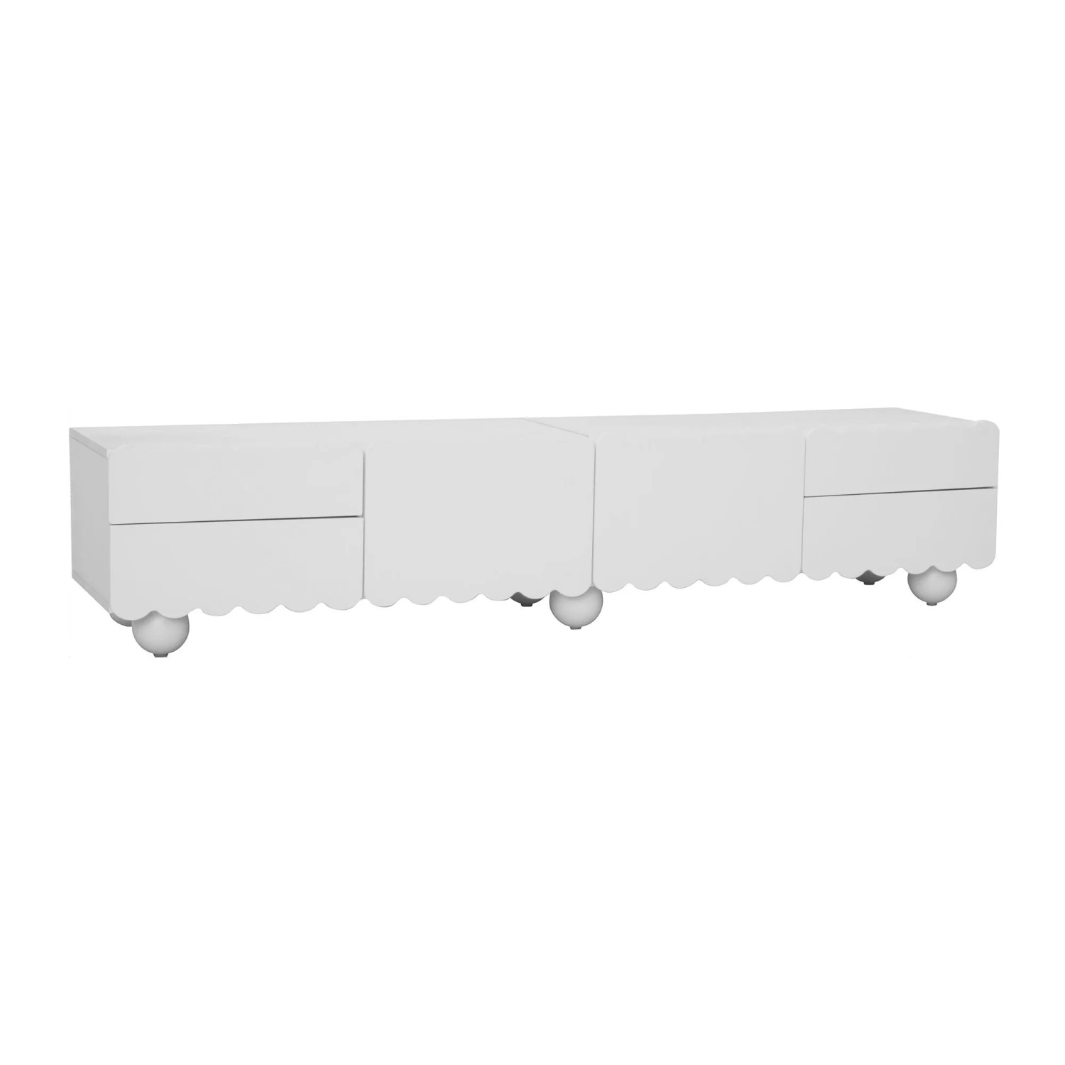 PXloue TV Schrank in Weiß mit Geschwungenen Kanten Türen und Schubladen 175 x 38 x 37 cm