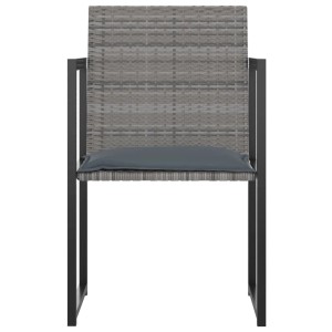 Grauer Rattan Gartenstuhl mit anthrazitfarbenem Kissen, Teil der vidaXL 9-tlg Essgruppe.