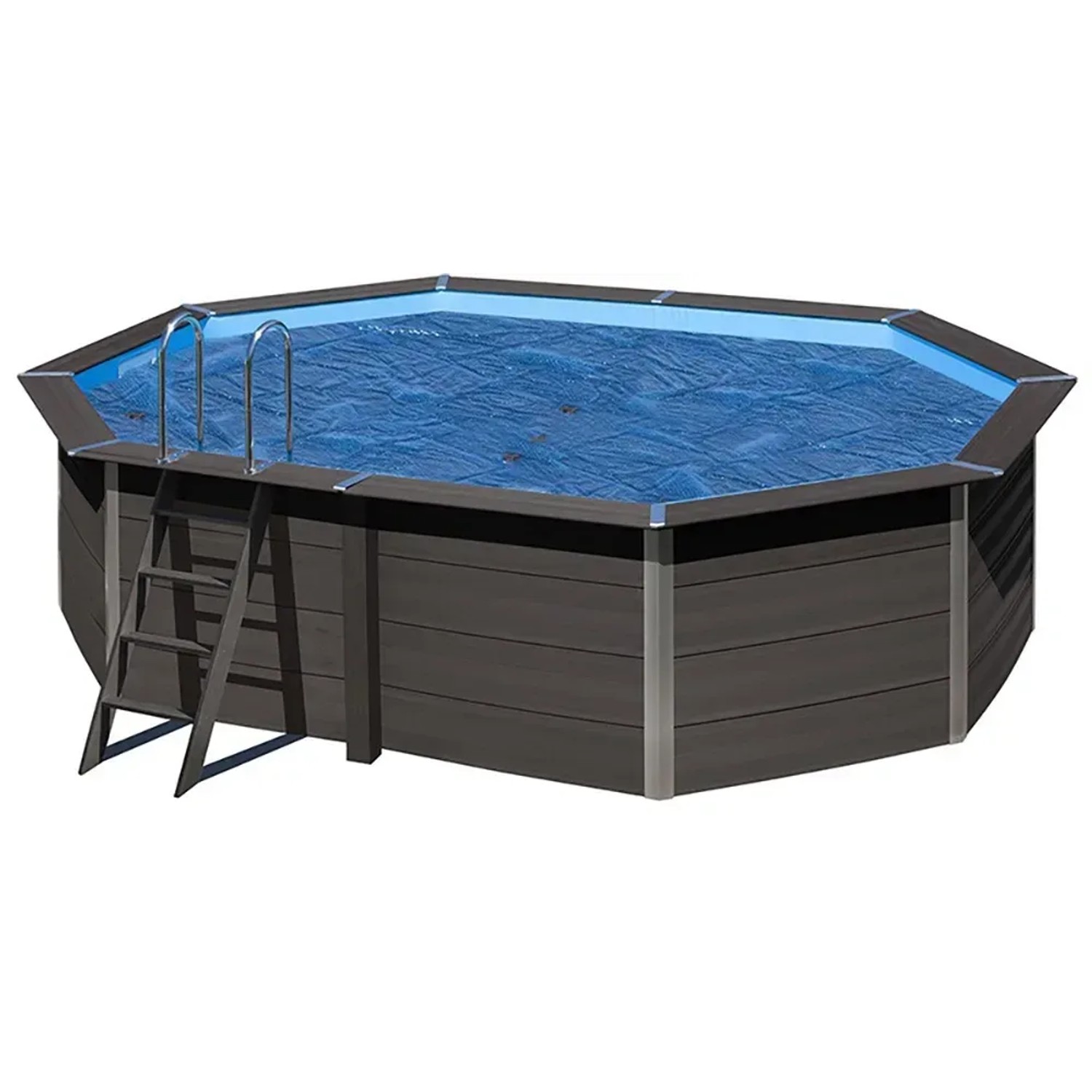 Ovaler Gre Composite Pool Avantgarde mit Leiter und Abdeckung. WPC Pool mit Beleuchtung.